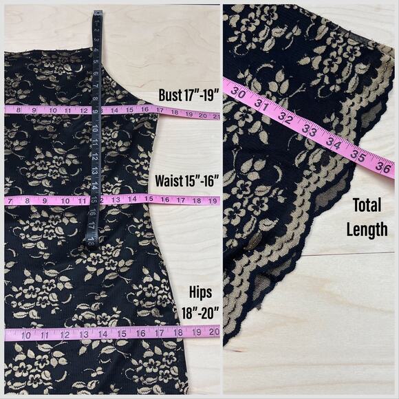 Vintage 1990s Black and Gold Lace Sheath Minidress - Picture 7 of 8